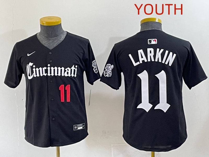 Youth 2025 Cincinnati Reds #11 Larkin Black Five generations Joint Name Nike MLB Jersey style 2->youth mlb jersey->Youth Jersey